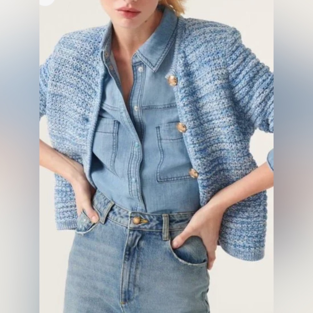 ba&sh Gaspard Blue Tweed Cardigan / Jacket Size 3 (Large)